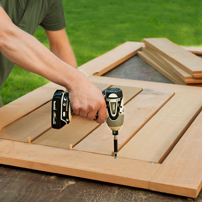 attaching the slats for a picnic bench