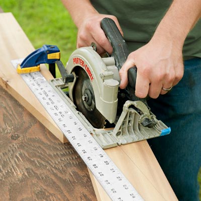 cutting the brackets and feet for a picnic bench