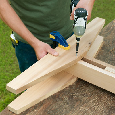 attaching the brackets and feet for a picnic bench