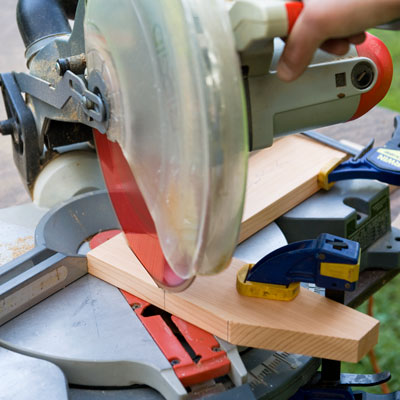 cutting feet and brackets for a picnic bench