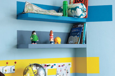 a finished homework nook with shelves