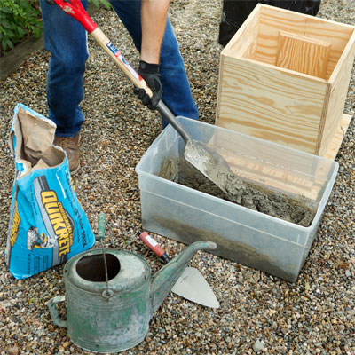 Add water to mix to make a concrete planter as a this old house weekend remodel project