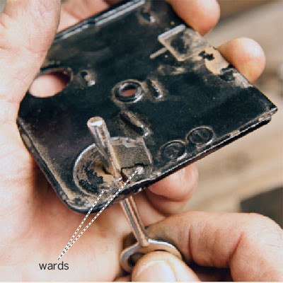 try to insert the key in teh keyhole to test it, making a new skeleton key for an old mortise door lock