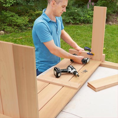 Attach the Side Slats to Assemble the Base to build a compost bench