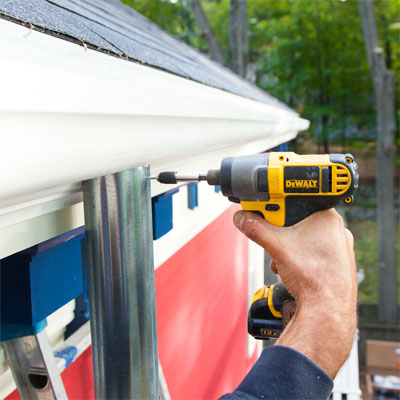 Fasten the Downspout when installing fiberglass gutters