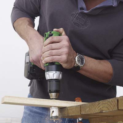 the dowel holesare being drilled