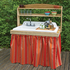 backyard bar built from salvaged cast-iron sink