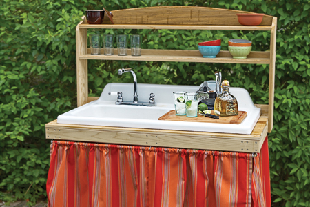 backyard bar built from salvaged cast-iron sink
