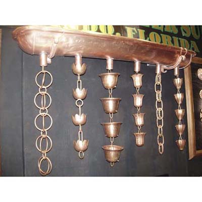 Rutland copper gutter, leader, and rain chain