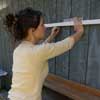 drawing level line where cornice turned into garden tool holder will hang