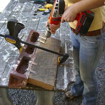 pre-drilling holes to turn cornice into garden tool holder