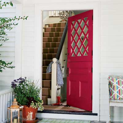 front door painted with benjamin moore raspberry glaze
